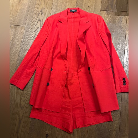 Theory Red Double-Breasted Blazer with Matching Shorts - Picture 13 of 16